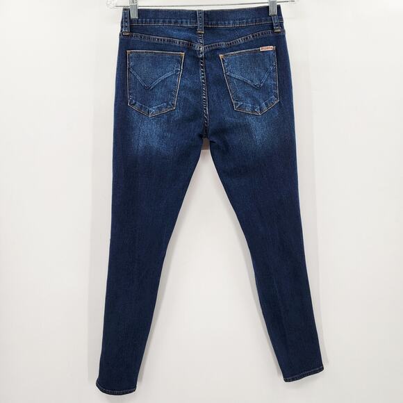 Hudson Krista Ankle Super Skinny Jeans Dark Blue Wash Busted Knee Women's Sz 27 - Picture 2 of 9